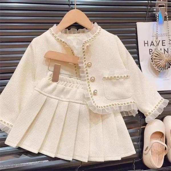 Childrens Sets Spring Light Girl Baby Fashion Loose Coat Pleated Skirt Two Pieces 2024 Simple Fashion Sweet 250114