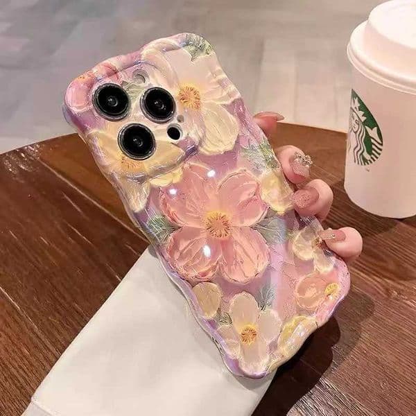 Luxury Pink Laser Flowers Phone Case For iPhone 11 12 13 14 15 Pro Max 16 Plus Lens Protection Shockproof Bumper Soft IMD Cover Z250122