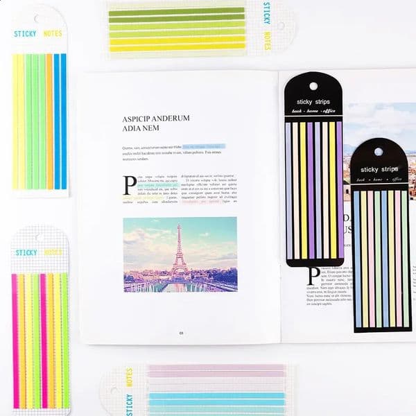 PET Ultra-Fine Long Solid Color Index Stickers Transparent Colorful Highlight N-Times Stickers Colorful Post-It Notes 250121