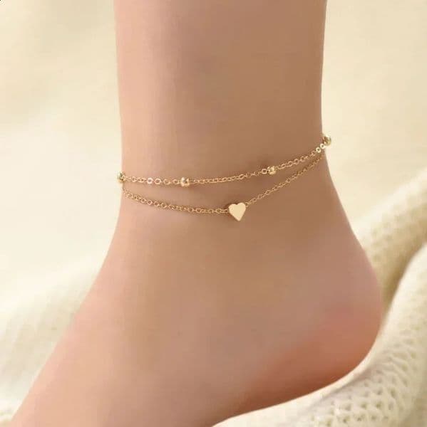 Delysia King Women Summer Round Bead Chain Love Anklet Simplicity Temperament Doubledeck Holidays Ankle Bracelet 250114z