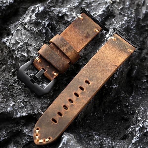 Handmade For Iwatch Black Brown Mens Cowhide Leather Watchband For Watch 8/7 Ultra Strap 45 49MM Thicker Men Bracelet 250121