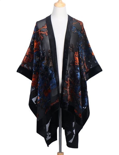 WeHello Burnout Velvet Kimono For Women Cardigan Beach Cover Up Without Tassel Vacation Casual Shawl Holiday Dropship JYPF35 250120BANJIA