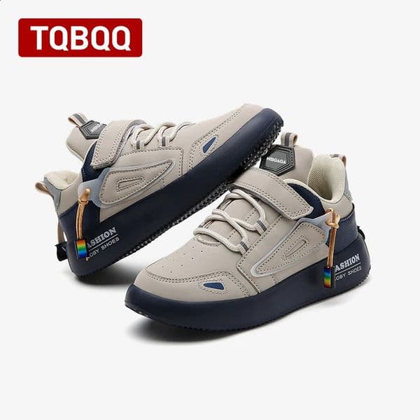 Kids Sneakers Boys Sports Casual Shoes Lightweight Low Top Board Beige Blue Size 2839 250115