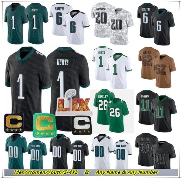 Jalen Hurts Saquon Barkley American Football Jersey Jason Kelce DeVonta Smith A.J. Brown Reed Blankenship Zack Baun Brian Dawkins Brandon Graham Darius Slay Jr DeJean