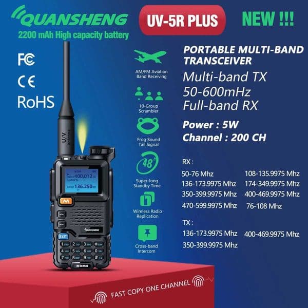NEW Quansheng Walkie Talkie UV-5R PLUS UV-K5 Long Range Air Dual-Band 2-Way Radio 5W High Power 2200mAh Portable 200 Channel X250129
