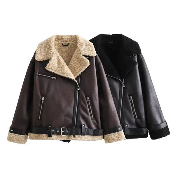UNIZERA 2023 AutumnWinter Womens Wear Fashion Casual Loose Versatile Leather and Fur Jacket Coat 250107Z