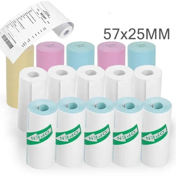 15Rolls Thermal Printer Papers 57x25mm Self-adhesive Thermal Papers HD Color Label Printers for Inkless Mini Portable Printer 250121