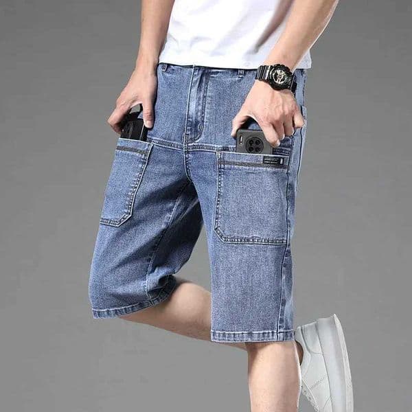 Summer Multi-pocket Thin Denim Shorts for Men Loose Straight Stretch Versatile Casual Short Jeans Male Brand Clothing W250117