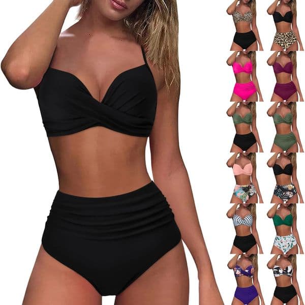 High Waist Bikini Woman Swimsuit Women Swimwear Bathing Suit Padded Push Up Ruched Set 250120BJ