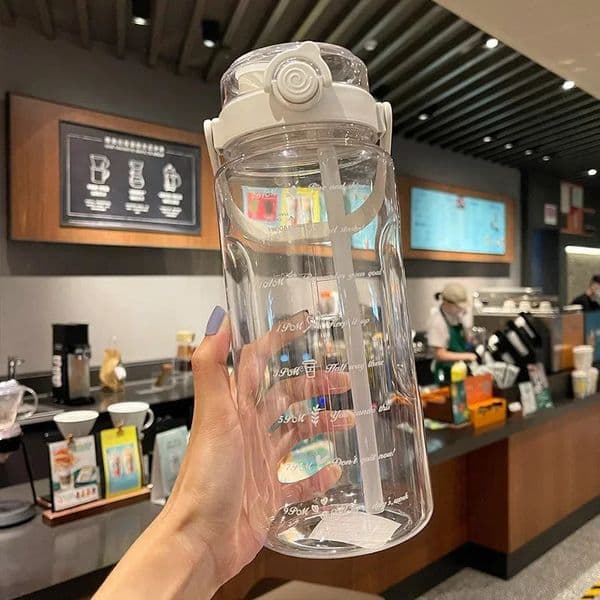 1.5/2Liter Sport Straw Water Bottle with Time Scale Plastic Summer Cold Juice Water Cup Large Capacity Portable Travel Bottles 250113