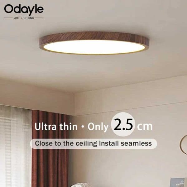 Circular LED Ceiling Light Modern Simple Walnut Wood Grain Decorative Light Living Room Bedroom Balcony Ultra-thin Ceiling Light Z250120
