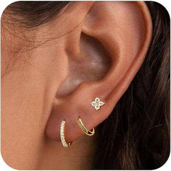 Fashion Inlaid Zircon Butterfly Flower 14k Gold Set Copper Plated Earrings for Women High-end Metallic Feel