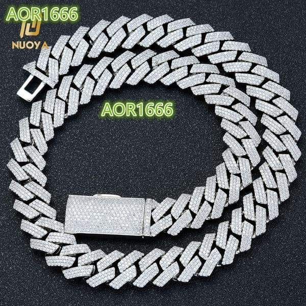 NUOYA 16MM Hight Quality Iced Out 3 Row Diamond Cuban Link Chain White Gold Plated Bling Stone Cuban Chain Necklace for Women