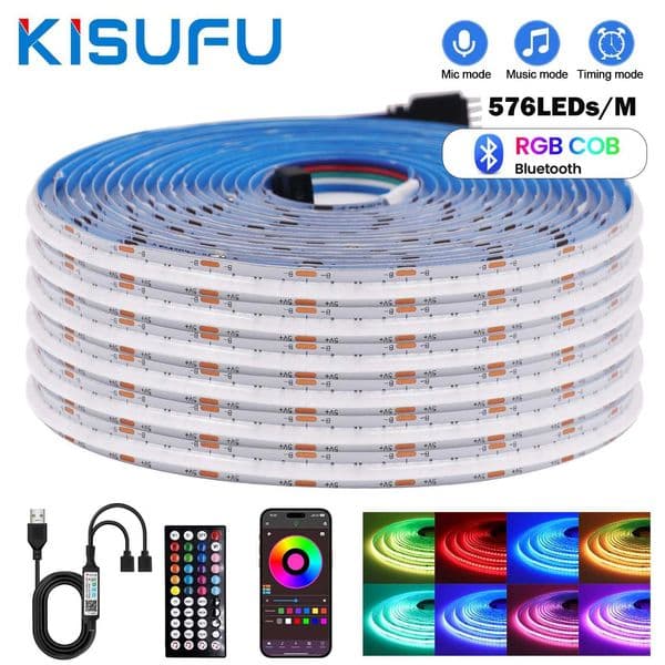 5V USB RGB COB LED Strip Light Dimmable Bluetooth 24/44keys Remote Control Sync with Music COB Linear Tape Room Blacklight Decor X250801