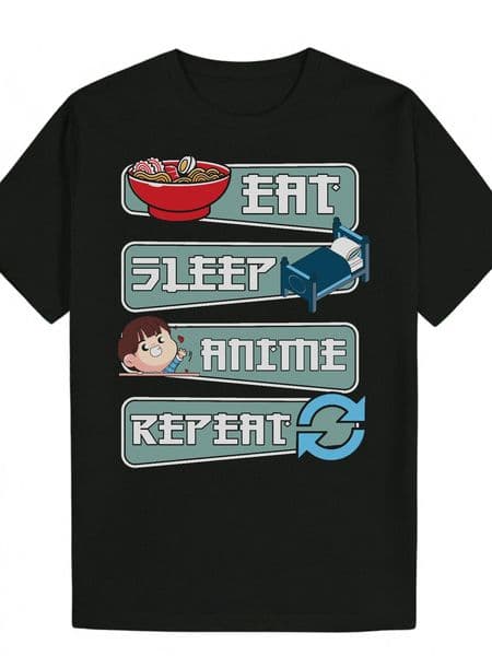 Men's Summer T-Shirt, Anime-Inspired Design - "Anime" "Replay" Text, Blue and Red Pattern, Crew Neck, Polyester Fiber, Regular Fit, Casual Wear Playful Pattern
