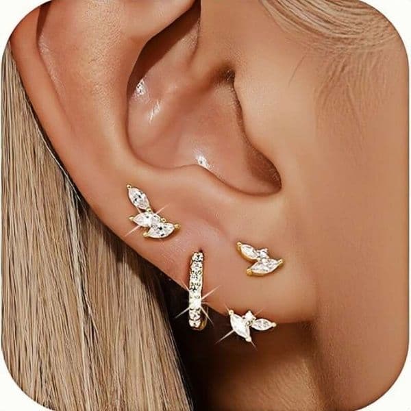 Fashion Versatile Zircon Earrings Simple Multi-Hole Earring Set New Exquisite Women's Jewelry