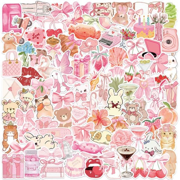 100pcs Cartoon Pink Paradise Graffiti Stickers DIY Decorative Guitar Notebook Luggage DIY Waterproof Stickers
