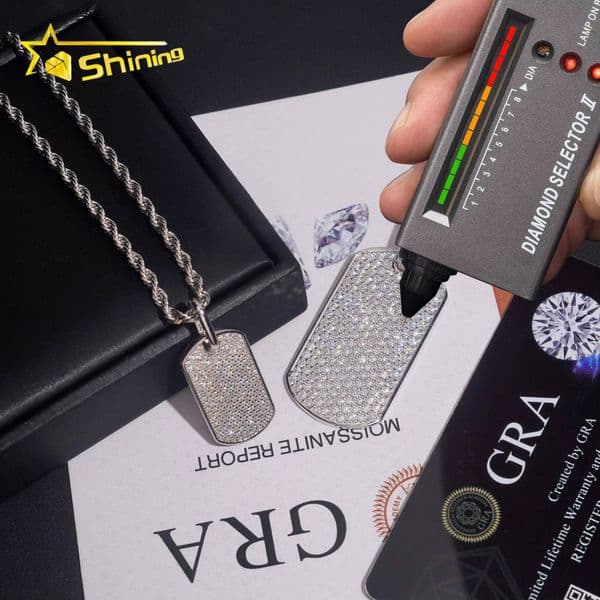 Factory Wholesale Price Hip Hop Jewelry 925 Sterling Silver D Color VVS Moissanite Iced Out Pendant Necklace Dog Tag