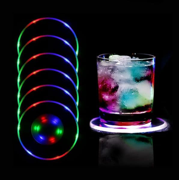LED Coaster Cup Holder Mug Stand Light Colorful Bar Mat Table Placemat Party Drink Glass Creative Pad Round Kitchen Home Decor