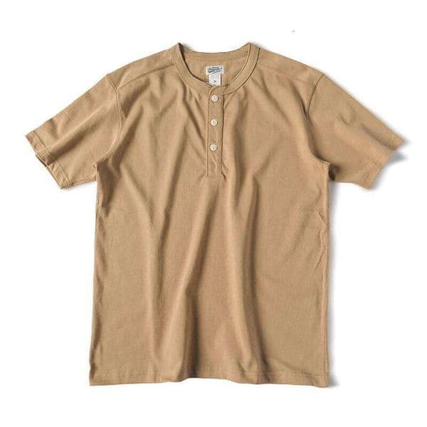 Red Bronson Men's Heavyweight Cotton T-irt Henry Collar ort Sve 2s/2 Double Weave Base irt American Retro Sle