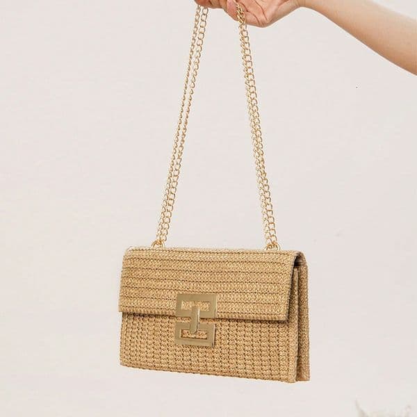 Woven Flap Crossbody - Multi-Compartment Chain Shoulder Bag for Travel, Vacation, and Everyday Use Z260225