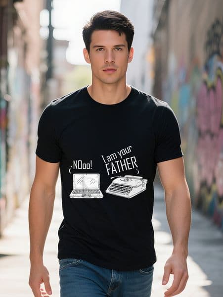 Funny "I Am Your Father" Typewriter Graphic T-Shirt Men-100% Cotton, Short Sleeve, Casual Humor T-Shirt, Black white Print, Lightweight Breathable Fabric