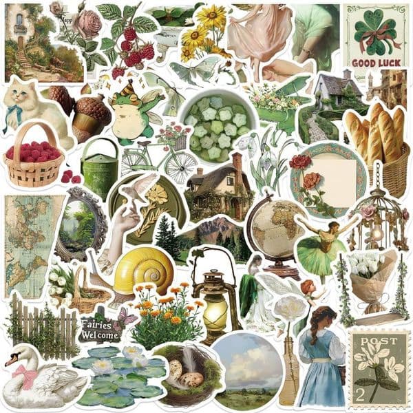 50 American pastoral retro stickers ins Korean handbook material book free collage mobile phone case water cup sticker
