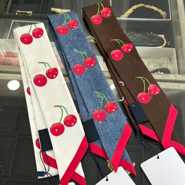 Cherry silk designer Bag Scarf women Luxury long Satin handle bag scarf Paris shoulder backpack luggage ribbon headscarf