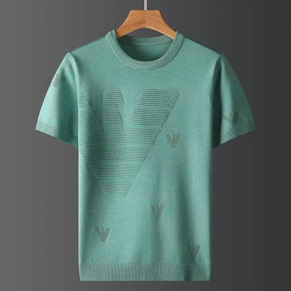 Autumn and winter half - sleeved men's sweater sweater short - sleeved T-shirt trend classic ribbed round collar all kinds of casual top big size L-5XL