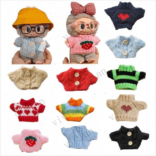 15-17cm Labubu Mini Doll Clothes Outfit Accessories 10cm Cotton Doll Knitted Christmas Love Twisted Solid Sweater Clothing XJ250802