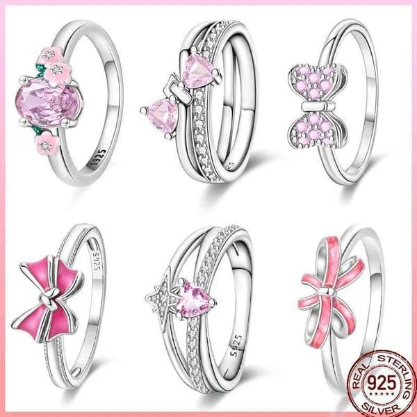 New 925 Sterling Silver Shiny Zirconia Pink Valentines Day Ring Original Bracelet Exquisite DIY Birthday Jewelry Gift XJ250802