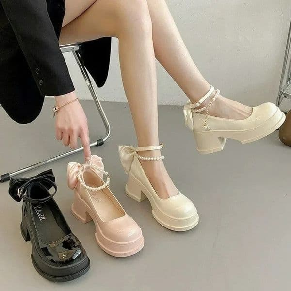 Women Thick Platform Mary Janes Lolita Shoes Party Pumps Summer 2024 High Heels Sandals Bow Chain Mujer Shoes Oxford Zapatos 250730