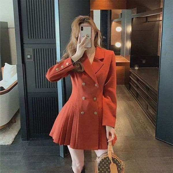 Women's Dress Haruku Formal Ocn Female Dresses Long Sleeve Blazer Clothing Aesthetic Promotion Retro Fashion