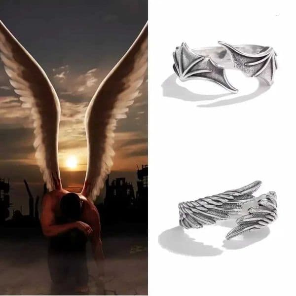 Retro Goth Black Color Angel Demon Wing Rings for Men and Women Personality Adjustable Stainless Steel Couple Rings Punk Jewelry XJ250802