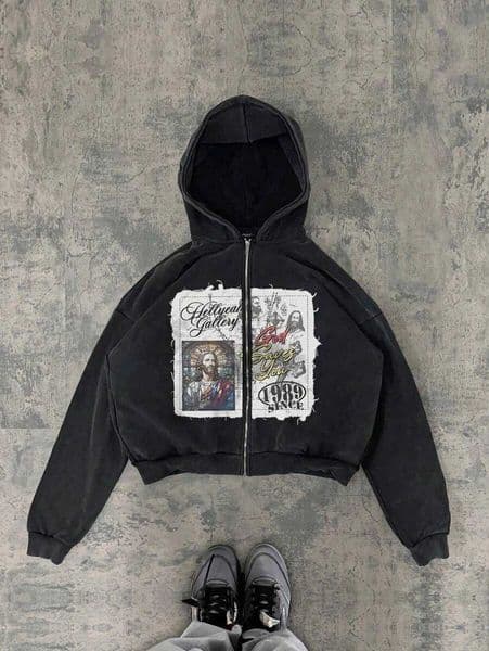 2K Retro Hip-Hop Trend Pattern Print Men Clothing Streetwear Hoodie Fall Winter Harajuku Jacket Gothic Casual Zip Up Hoodies X250802