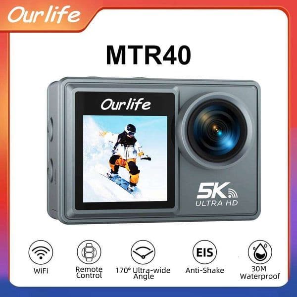 Ourlife Mtr40 5K 2.0" IPS Touch Screen 5X Zoom Action Cam Wifi EIS 170° 30M Waterproof Professional Sports Camera