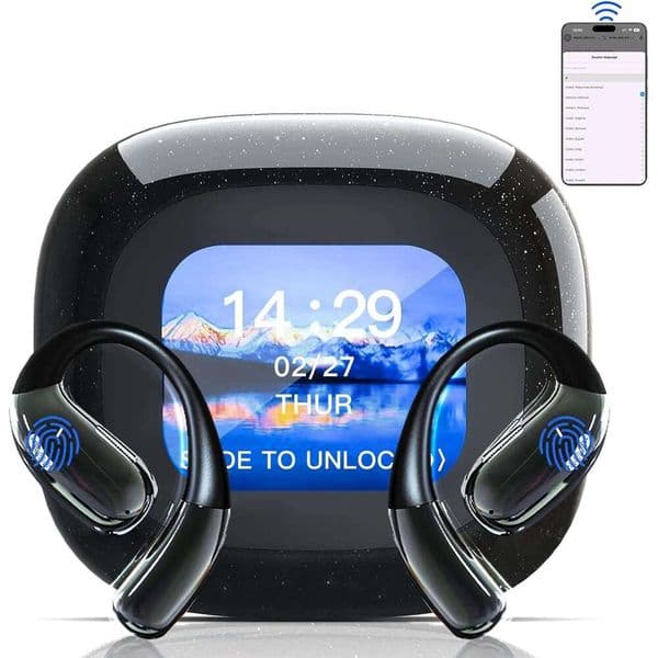 Real Time, AI Translator Earbuds with LCD Screen, 3-in-1 Translation Headphones 144 Language, iOS Android App, 2-Year Free Subscription, Ideal for Travel &