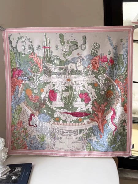 Designer silk and cashmere scarf Atlantis Book Collection Edition 90cm 18 Moomi Twill Double-Sided Mulberry Silk Square Scarf