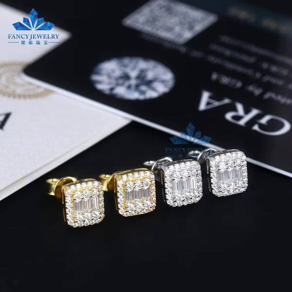 Vintage Gold-Plated Moissanite Earrings Men Romantic Flower Cluster Style Baguette Round Designer Gift Party Rhodium Plated