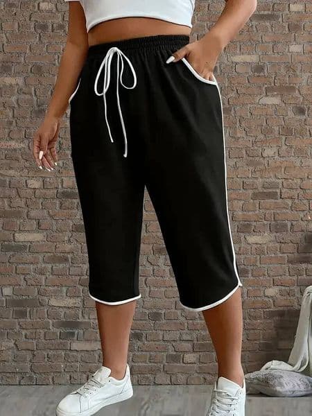 Plus Size 1XL-5XL Fashion Comfortable Stretchy Three Quarter for Women Casual Solid Color Functional Pockets Pants dongdumaoyi