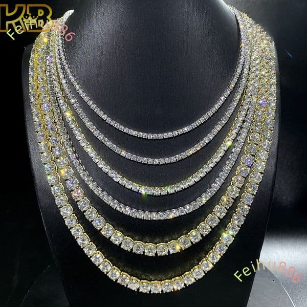 Hip Hop Sterling Style Silver Vvs Chains Necklace Iced Out Pass Fine 925 Necklace Tennis Diamond Moissanite Chain