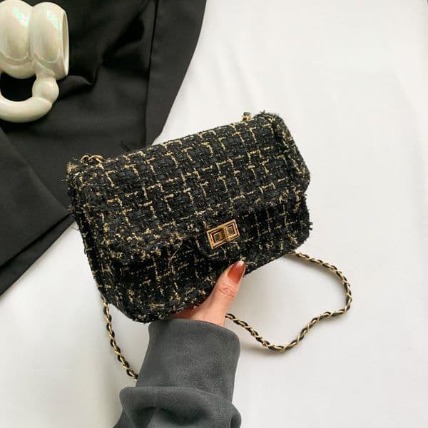 New Fashionable Wool Plaid Women's Crossbody Bag Free Shipping Designer Luxury Fashion Chain Shoulder Bag Personalized Small Square Bag Casual Makeup Handbag