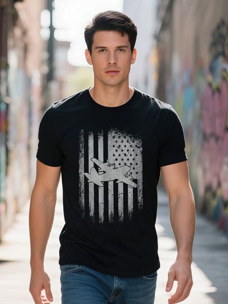 C Hercules Air Force Transport Cargo Plane American Flag T Shirt ca1f0 0c40e