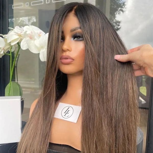 Ombre Brown Lace Front Wig 13x4 Synthetic Lace Wigs Pre Plucked Long Straight Glueless Brown Wig For Black Women For Everyday Wear