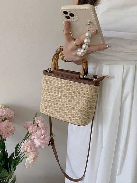 summer woven bag fashion crossbody bag bucket bag shoulder bag casual womens daily commuting bag beach bag handbag 250801