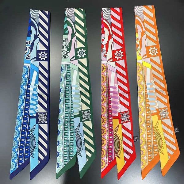 Luxury Brand Design Wave In Flowers Wen Scarf Luxury Silk Scarf Fashion Hair Band Foard Skinny Bag Scarves Neckerchief X250804