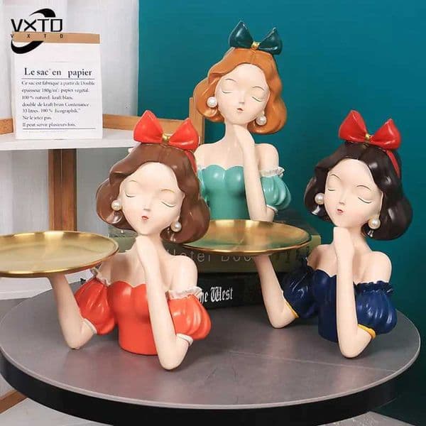 Nordic Creative Girls Storage Tray Resin Ornaments Home Decor Crafts Statue Office Desk Figurines Decoration Accessories Gift Z250805