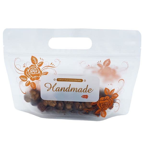 Unique Wide handmade frosted self sealing standing bag, baked goods packaging bagZip Lock Pouches Food Packaging Bag for Bean Grains Tea with Handle 100pcs/lot