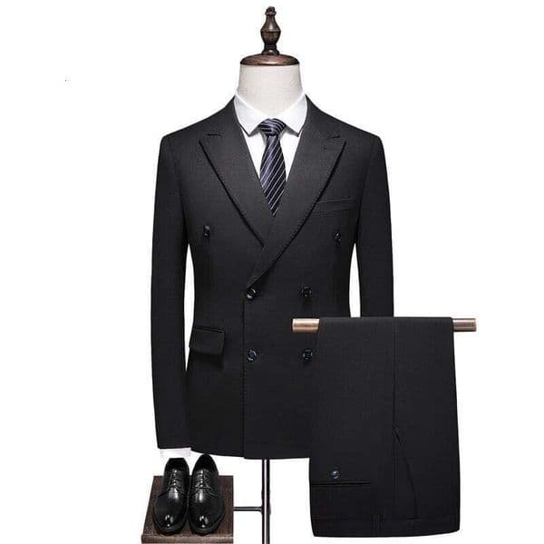 Men's Clothing 2024 New Double-Breasted Solid Color Large Size Three-Piece Slim Fit Groom Wedding Suit