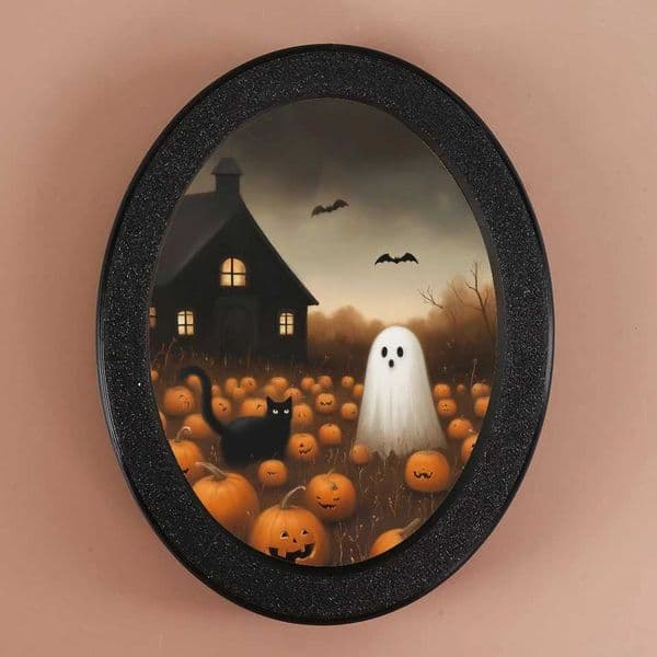 1 Piece Dark - Style Oval Decorative Ornament Featuring Elements of Pumpkin Field Ghost Black Cat Suitable for Halloween/Gothic Z250805